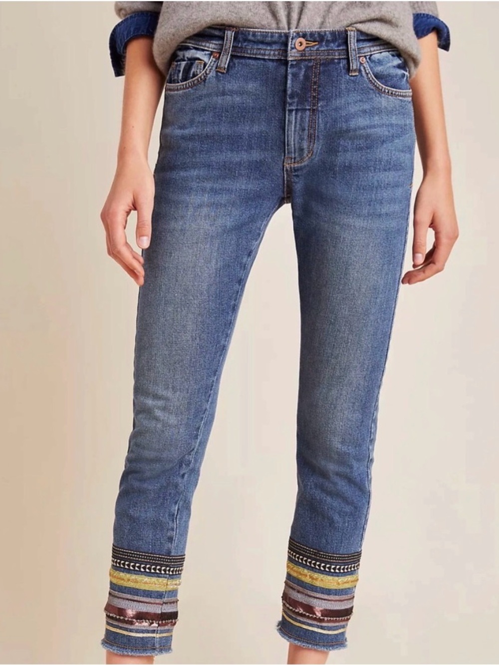 Anthropologie Pilcro Embroidered Slim Straight Jeans Size 27